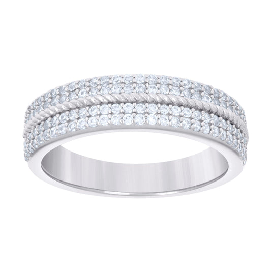 Sterling Silver Men's Cubic-Zirconia Fashion Bridal Anniversary Engagement Wedding Band Ring