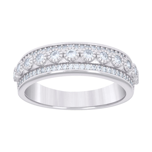 Sterling Silver Womens Cubic-Zirconia Fashion Bridal Anniversary Engagement Wedding Band Ring Sizes 5 - 9