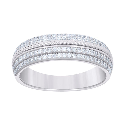 Sterling Silver Men's Cubic-Zirconia Fashion Bridal Anniversary Engagement Wedding Band Ring