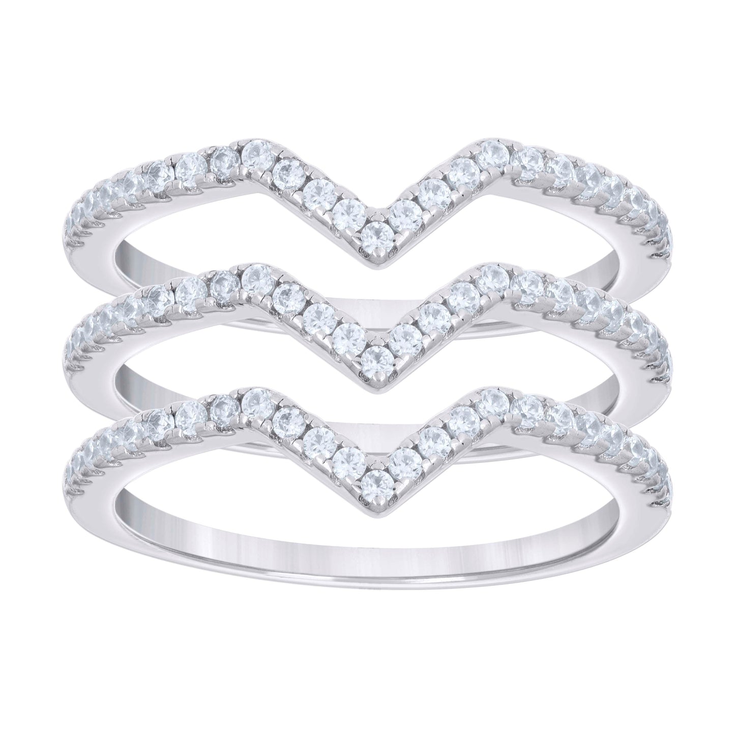Sterling Silver Womens Cubic-Zirconia Fashion Trio Bridal Anniversary Wedding Engagement Band Ring