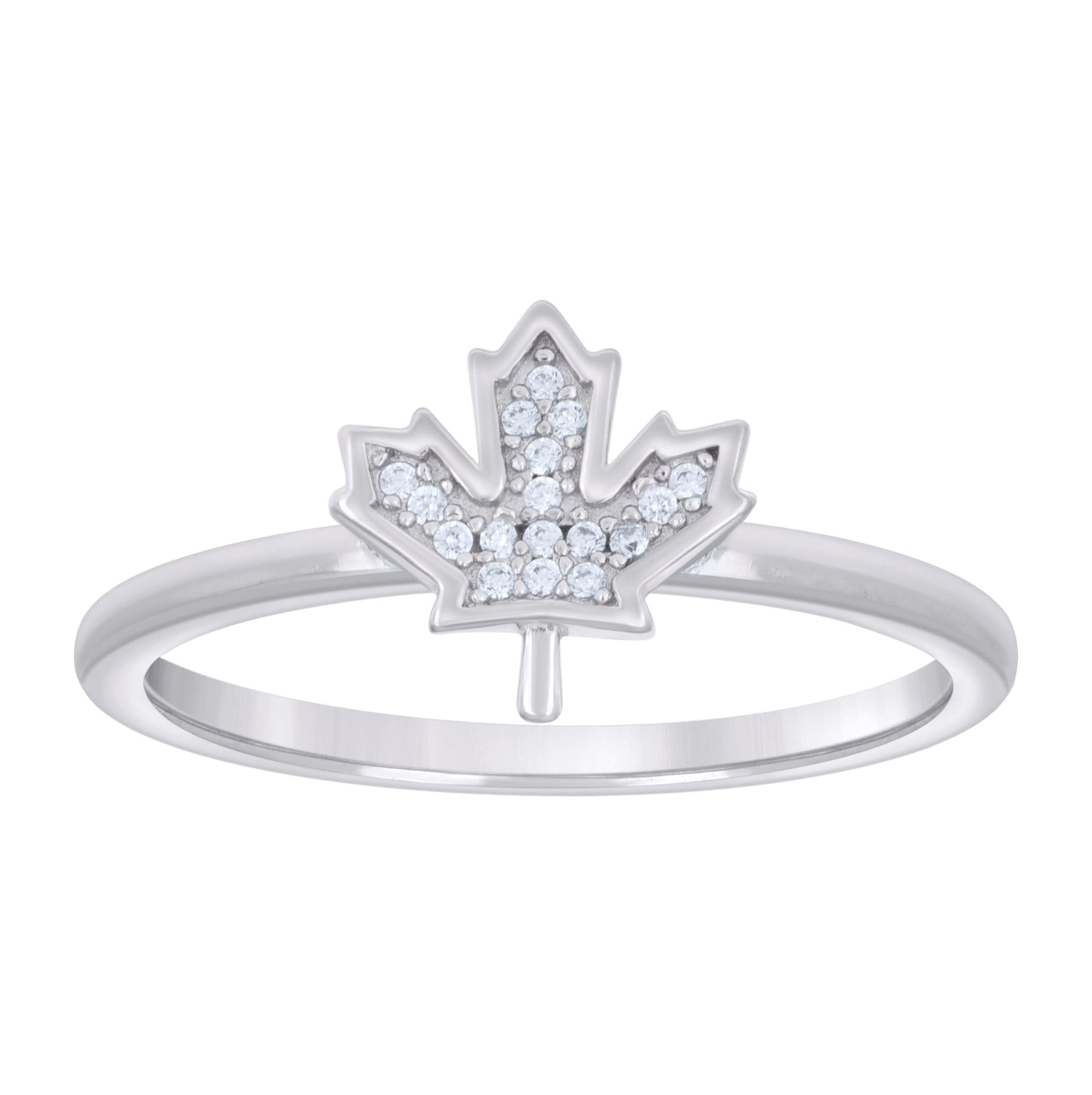 Sterling Silver Womens Cubic-Zirconia Maple Leaf Fashion Bridal Anniversary Wedding Engagement Band Ring