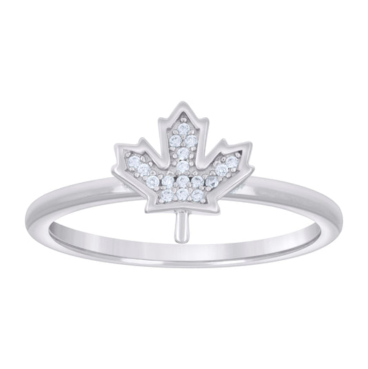 Sterling Silver Womens Cubic-Zirconia Maple Leaf Fashion Bridal Anniversary Wedding Engagement Band Ring