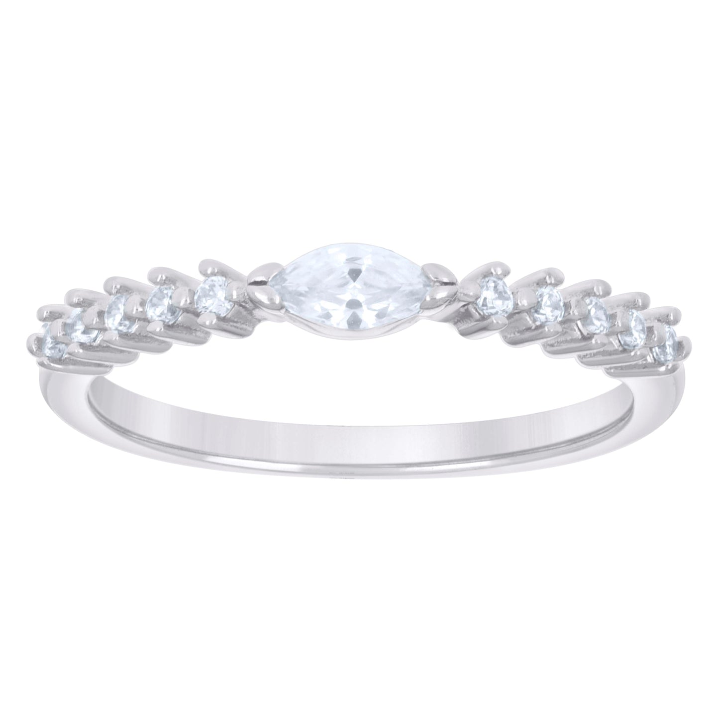 Sterling Silver Women's Marquise Round Cubic-Zirconia Fashion Bridal Anniversary Engagement Wedding Ring