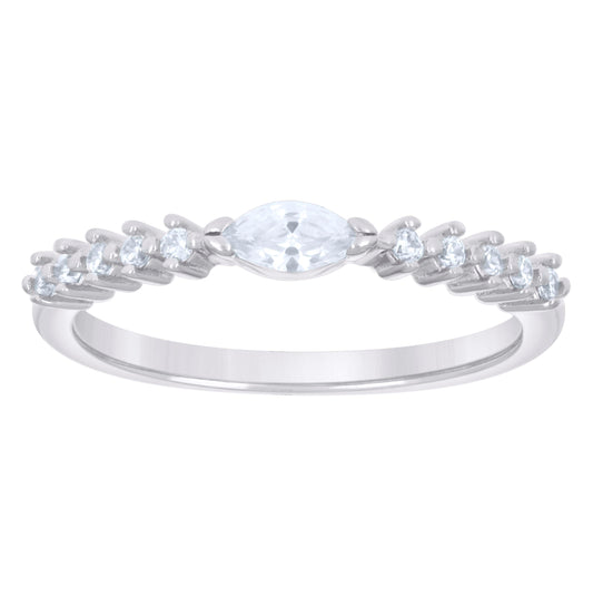 Sterling Silver Women's Marquise Round Cubic-Zirconia Fashion Bridal Anniversary Engagement Wedding Ring