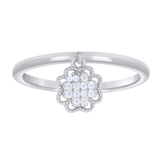 Sterling Silver Womens Cubic-Zirconia Flower Dangle Fashion Bridal Anniversary Wedding Engagement Band Ring