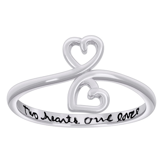 Sterling Silver Womens Enameled Two Hearts One Love Hearts Bridal Anniversary Wedding Engagement Band Ring