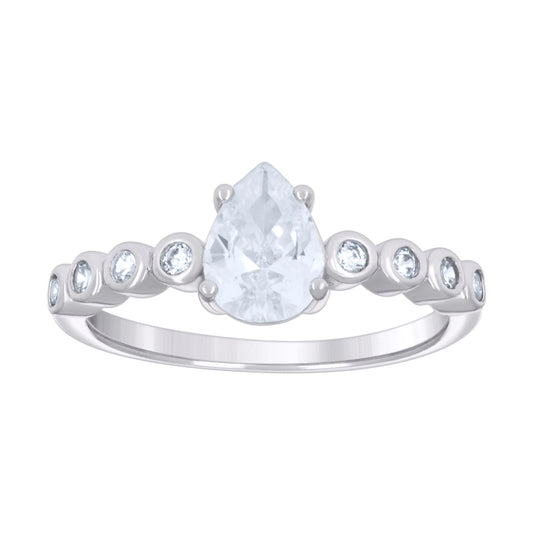 Sterling Silver Womens Pear Round Cubic-Zirconia Fashion Bridal Anniversary Engagement Wedding Ring