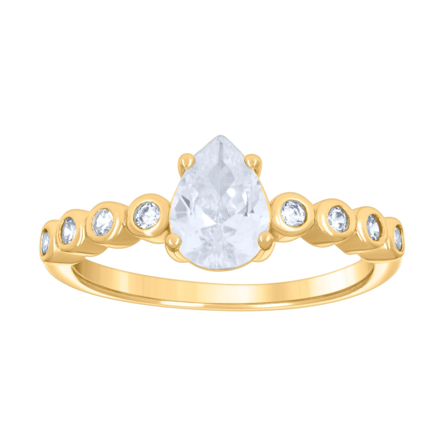 Sterling Silver Yellow-tone Womens Pear Round Cubic-Zirconia Fashion Bridal Anniversary Engagement Wedding Ring
