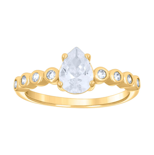 Sterling Silver Yellow-tone Womens Pear Round Cubic-Zirconia Fashion Bridal Anniversary Engagement Wedding Ring