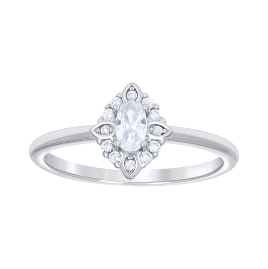 Sterling Silver Women's Oval Round Cubic-Zirconia Fashion Bridal Anniversary Engagement Wedding Ring
