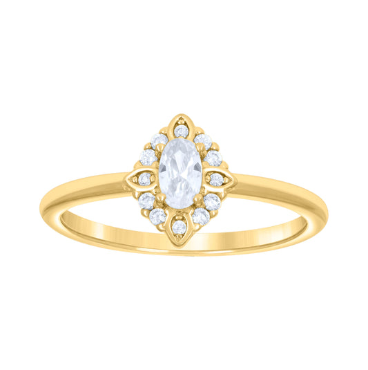Sterling Silver Yellow-tone Womens Oval Round Cubic-Zirconia Fashion Bridal Anniversary Engagement Wedding Ring