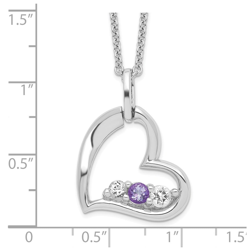 10K White Gold Survivor Clear and Purple Topaz Heart of Strength Necklace – Elegant Jewelry Gift for Birthday, Anniversary, Engagement, Wedding