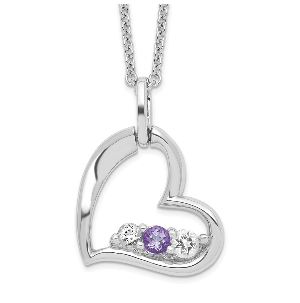 10K White Gold Survivor Clear and Purple Topaz Heart of Strength Necklace – Elegant Jewelry Gift for Birthday, Anniversary, Engagement, Wedding