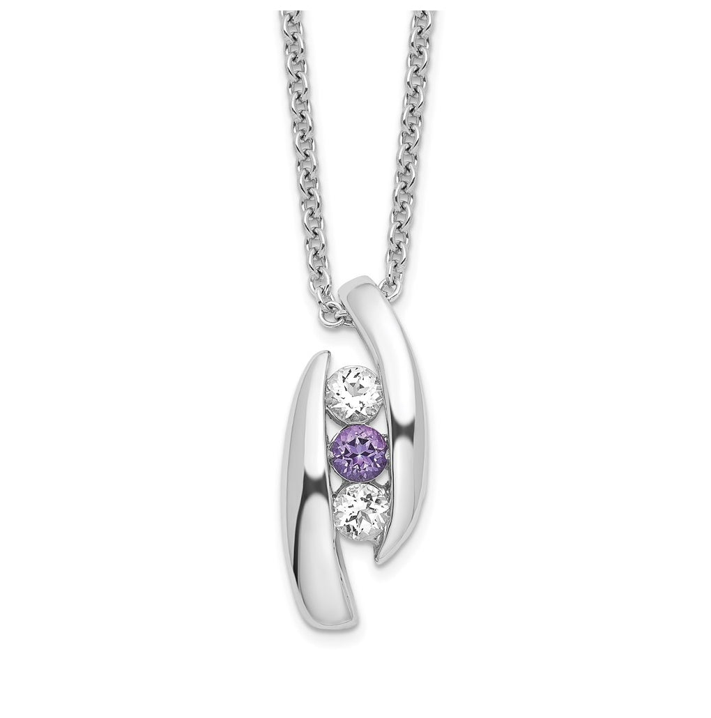 10K White Gold Survivor Clear and Purple Swarovski Topaz Pillar of Strength Necklace – Elegant Jewelry Gift for Birthday, Anniversary, Engagement, Wedding
