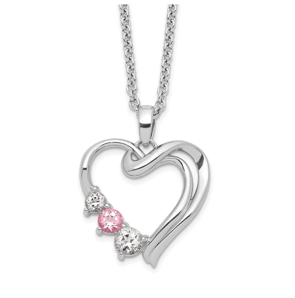 10K White Gold Survivor Clear and Pink Topaz Heart of Healing Necklace – Elegant Jewelry Gift for Birthday, Anniversary, Engagement, Wedding
