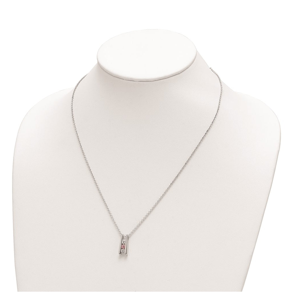 10K White Gold Survivor Collection Clear and Pink Topaz Grateful Necklace – Elegant Jewelry Gift for Birthday, Anniversary, Engagement, Wedding
