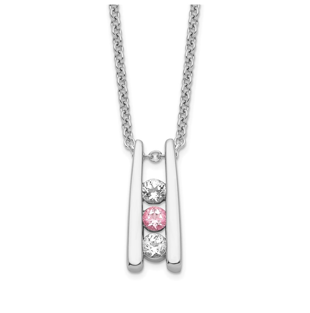 10K White Gold Survivor Collection Clear and Pink Topaz Grateful Necklace – Elegant Jewelry Gift for Birthday, Anniversary, Engagement, Wedding