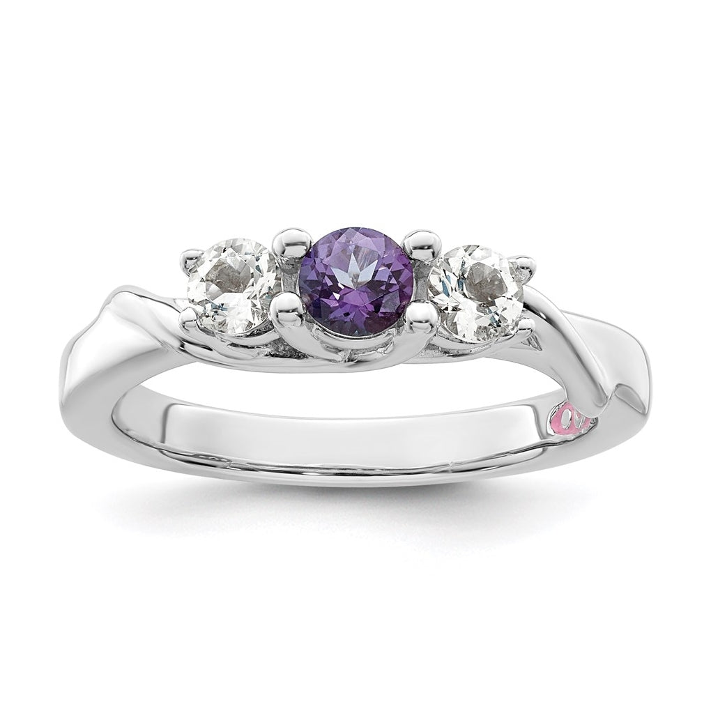 Sterling Silver Survivor Collection Clear & Purple Topaz Joanna Ring – Elegant Jewelry Gift for Birthday, Anniversary, Engagement, Wedding