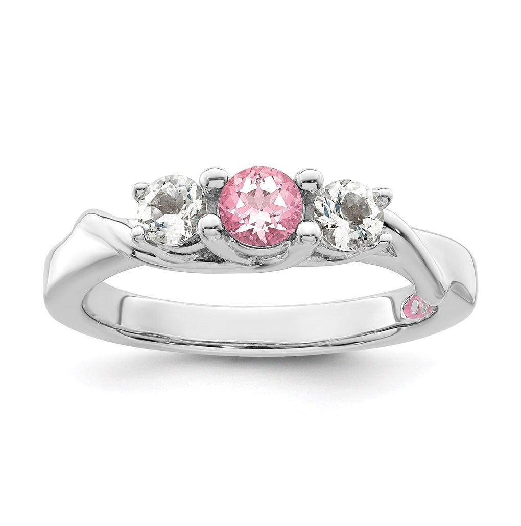 Sterling Silver Rhodium-plated Survivor Clear/Pink Topaz Joanna Ring – Elegant Jewelry Gift for Birthday, Anniversary, Engagement, Wedding