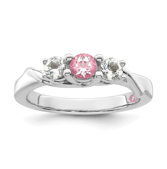 Sterling Silver Rhodium-plated Survivor Clear/Pink Topaz Joanna Ring – Elegant Jewelry Gift for Birthday, Anniversary, Engagement, Wedding