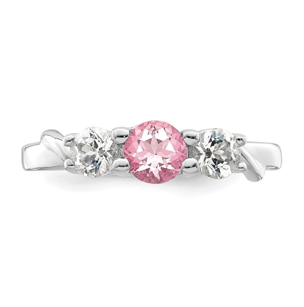 Sterling Silver Rhod-plated Survivor Clear/Pink Topaz Joanna Ring – Elegant Jewelry Gift for Birthday, Anniversary, Engagement, Wedding