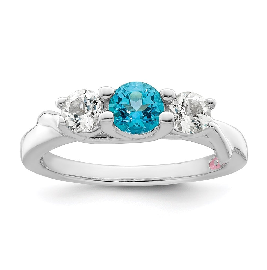 Sterling Silver Survivor Collection Clear & Blue Topaz Joanna Ring – Elegant Jewelry Gift for Birthday, Anniversary, Engagement, Wedding