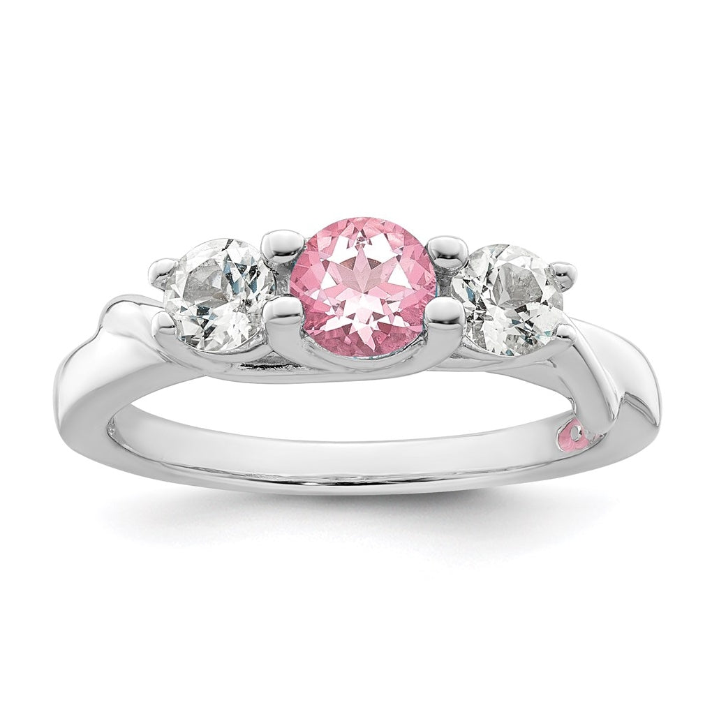 Sterling Silver Rhod-plated Survivor Clear/Pink Topaz Joanna Ring – Elegant Jewelry Gift for Birthday, Anniversary, Engagement, Wedding