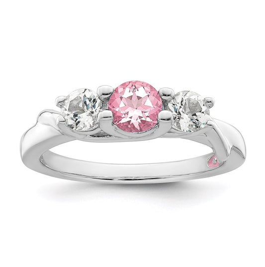 Sterling Silver Rhod-plated Survivor Clear/Pink Topaz Joanna Ring – Elegant Jewelry Gift for Birthday, Anniversary, Engagement, Wedding