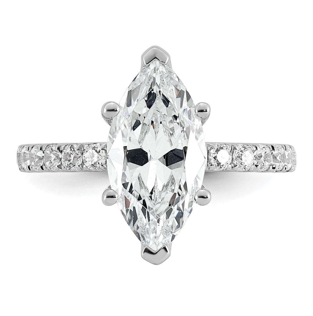 14K Yellow Or White Gold Certified Lab Grown Diamond VS/SI+ G+ Marquise Complete Solitaire with Flair Engagement Ring