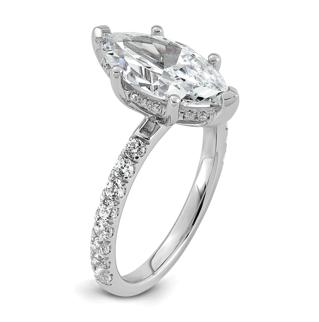 14K Yellow Or White Gold Certified Lab Grown Diamond VS+ F+ Marquise Complete Solitaire with Flair Engagement Ring