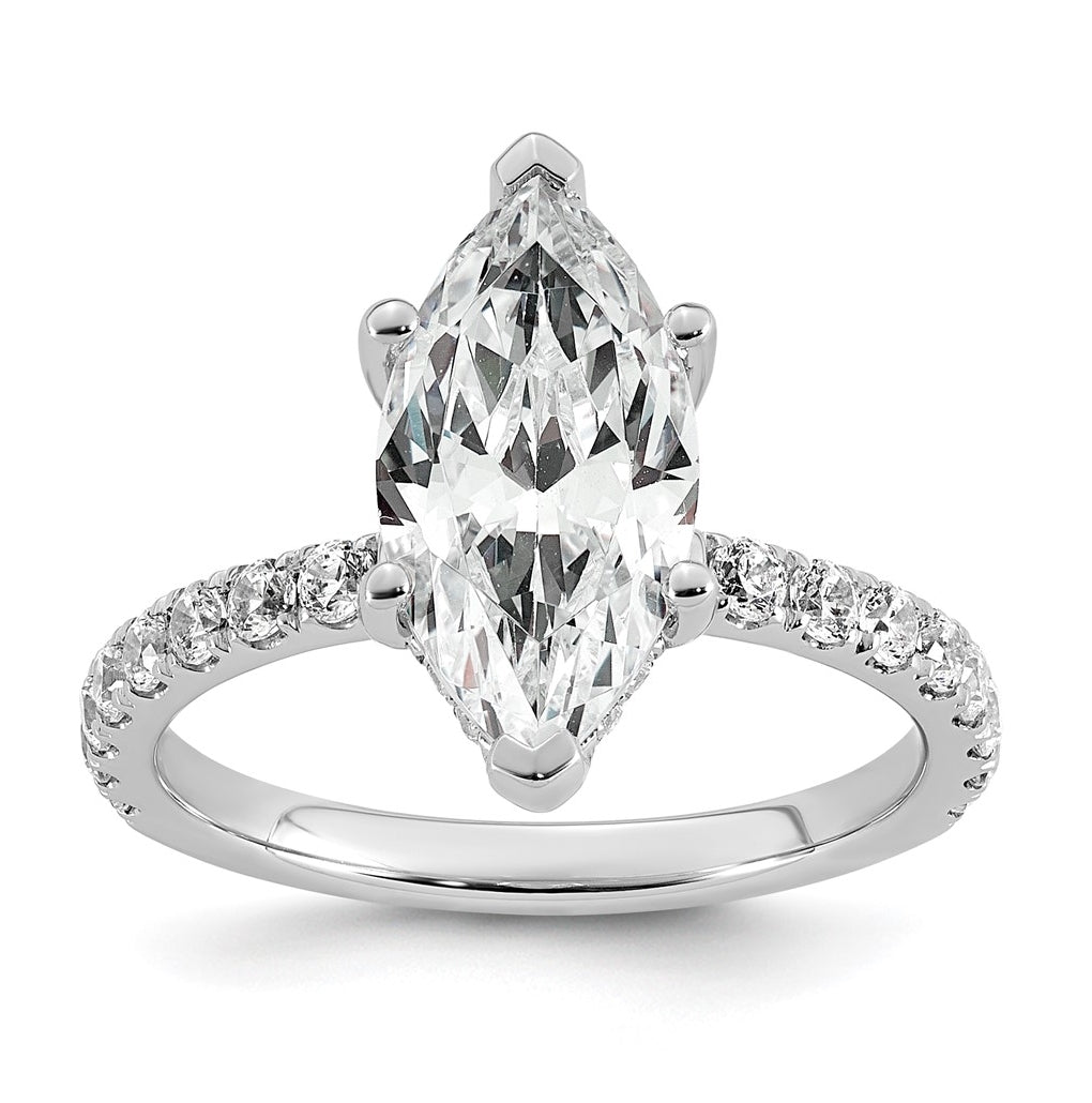 14K Yellow Or White Gold Certified Lab Grown Diamond VS/SI+ G+ Marquise Complete Solitaire with Flair Engagement Ring