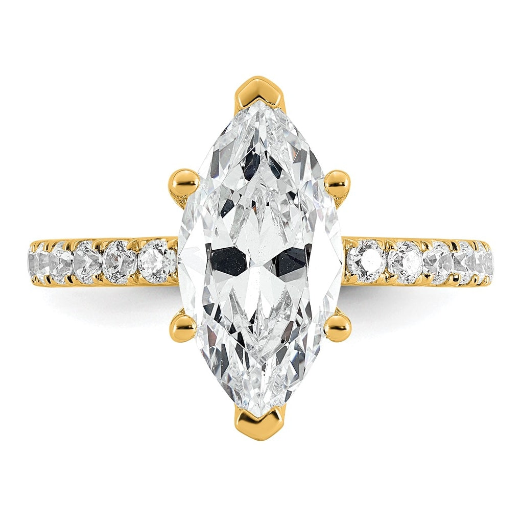 14K Yellow Or White Gold Certified Lab Grown Diamond VS/SI+ G+ Marquise Complete Solitaire with Flair Engagement Ring