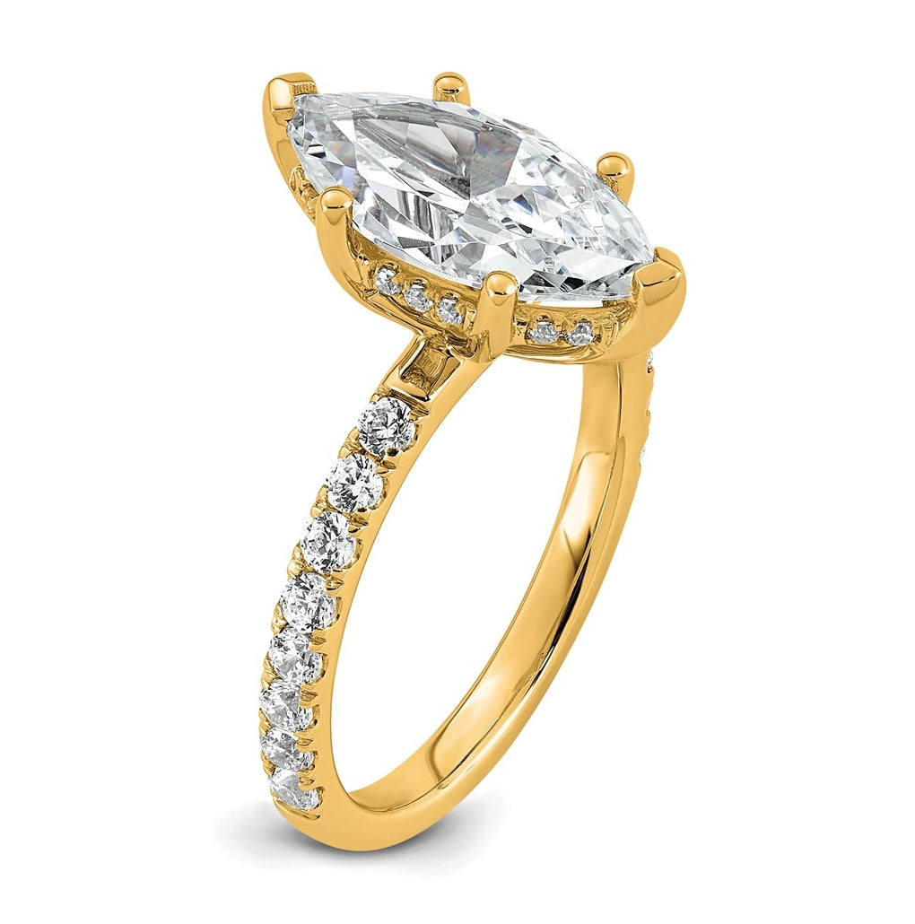 14K Yellow Or White Gold Certified Lab Grown Diamond VS+ F+ Marquise Complete Solitaire with Flair Engagement Ring