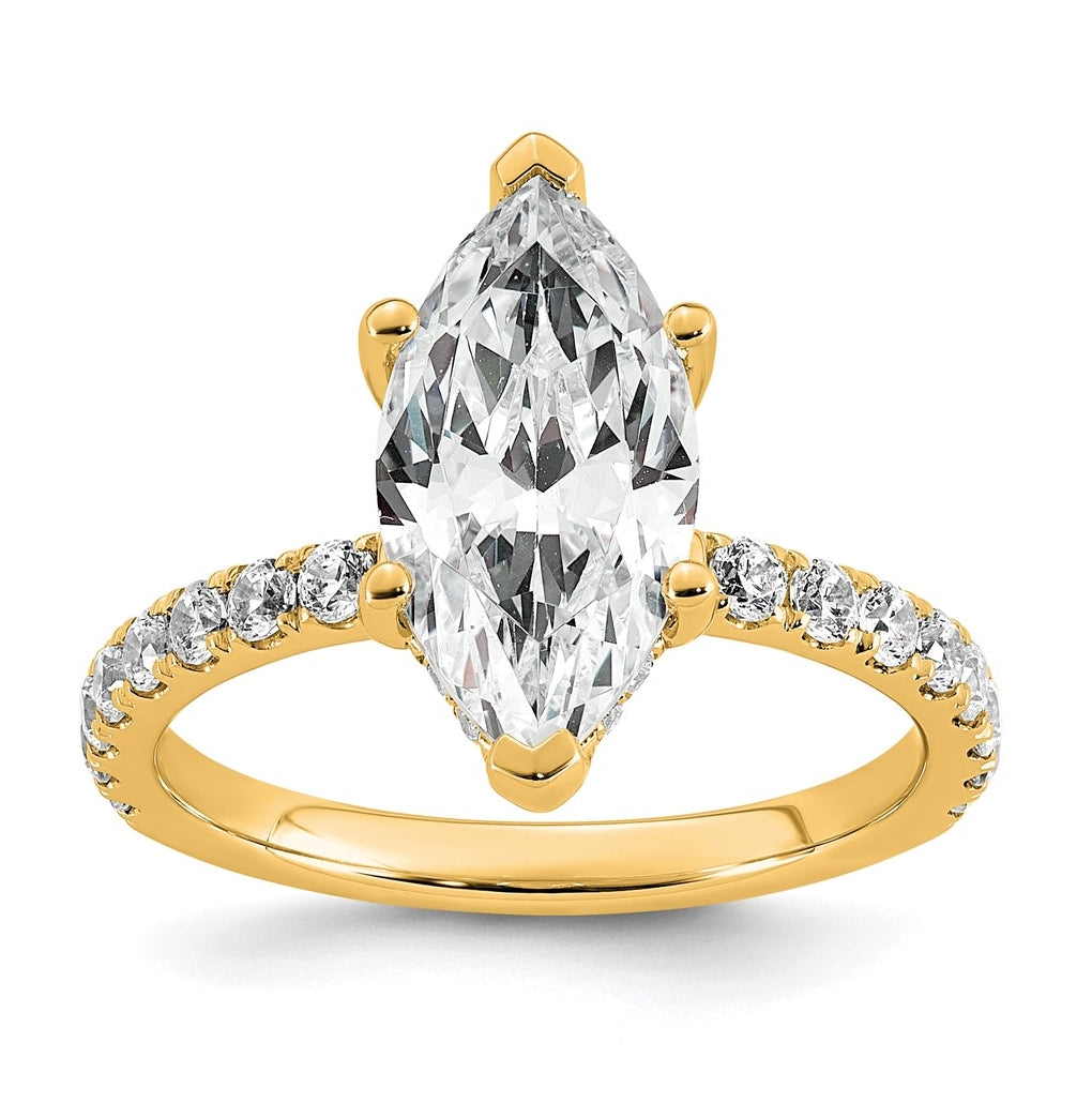 14K Yellow Or White Gold Certified Lab Grown Diamond VS+ F+ Marquise Complete Solitaire with Flair Engagement Ring