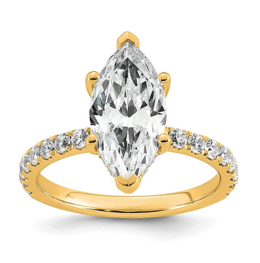 14K Yellow Or White Gold Certified Lab Grown Diamond VS+ F+ Marquise Complete Solitaire with Flair Engagement Ring