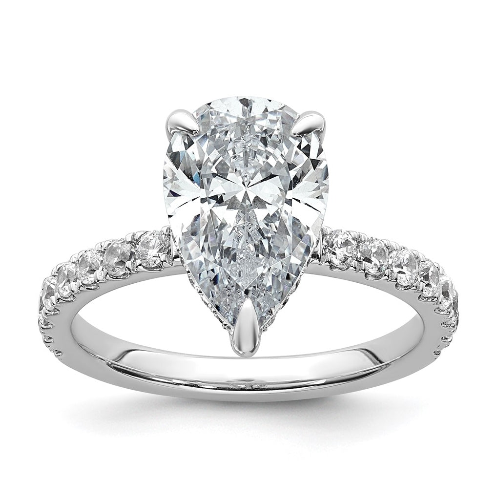 14K Yellow Or White Gold Certified Lab Grown Diamond VS+ F+ Pear Complete Solitaire with Flair Engagement Ring