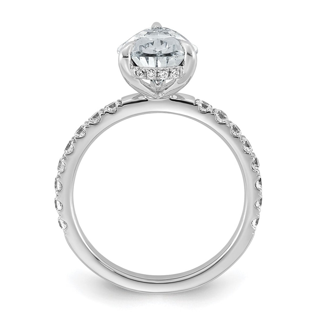 14K Yellow Or White Gold Certified Lab Grown Diamond VS+ F+ Pear Complete Solitaire with Flair Engagement Ring