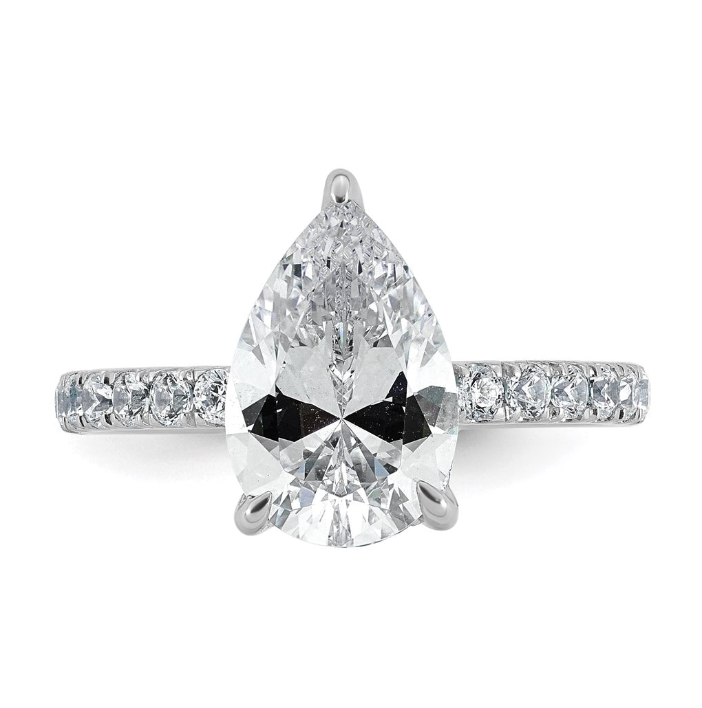 14K Yellow Or White Gold Certified Lab Grown Diamond VS/SI+ G+ Pear Complete Solitaire with Flair Engagement Ring