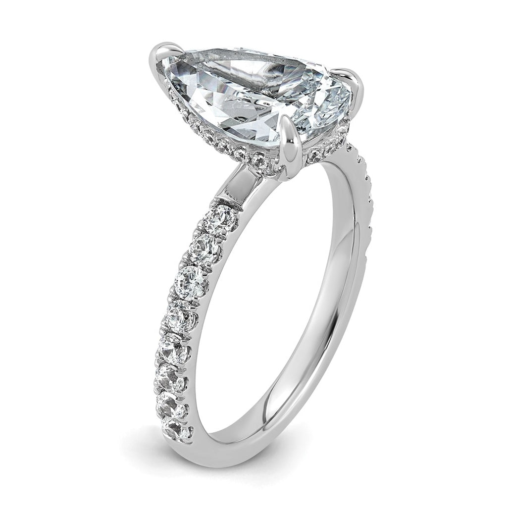 14K Yellow Or White Gold Certified Lab Grown Diamond VS+ F+ Pear Complete Solitaire with Flair Engagement Ring
