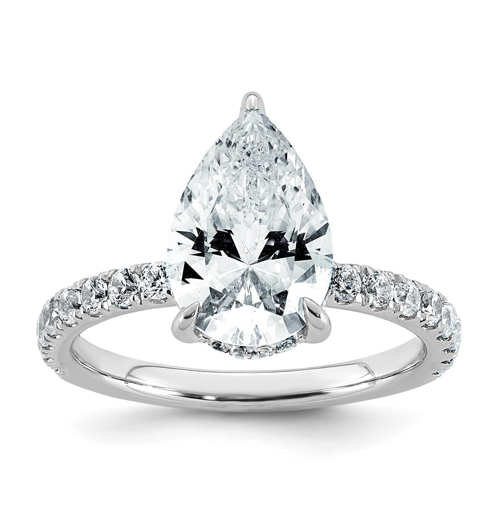 14K Yellow Or White Gold Certified Lab Grown Diamond VS/SI+ G+ Pear Complete Solitaire with Flair Engagement Ring