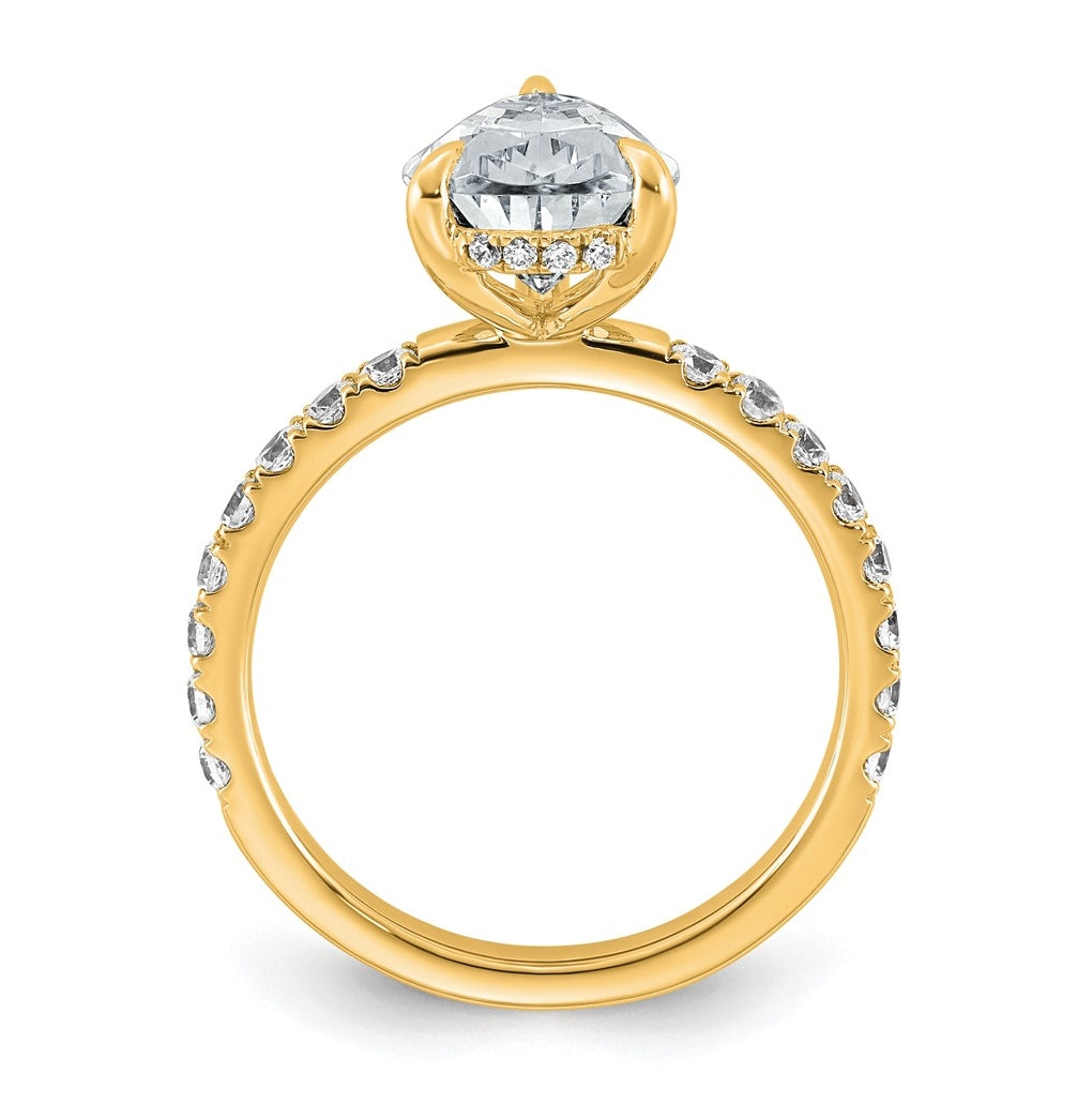 14K Yellow Or White Gold Certified Lab Grown Diamond VS/SI+ G+ Pear Complete Solitaire with Flair Engagement Ring