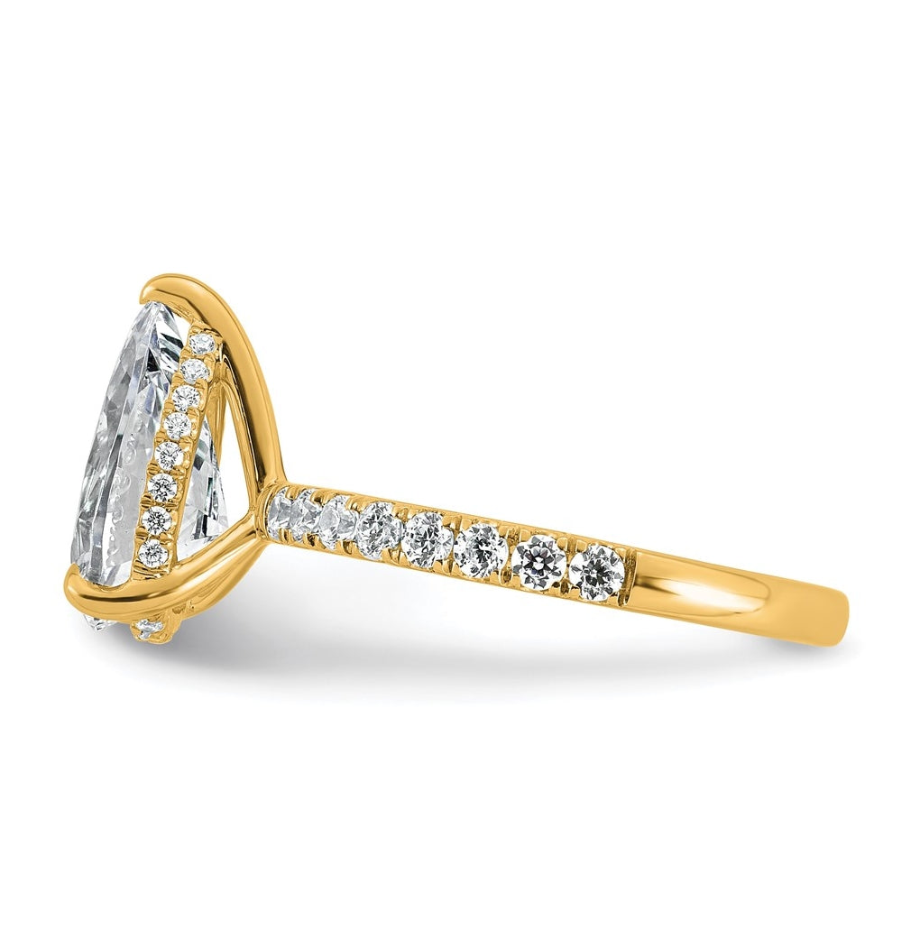 14K Yellow Or White Gold Certified Lab Grown Diamond VS+ F+ Pear Complete Solitaire with Flair Engagement Ring