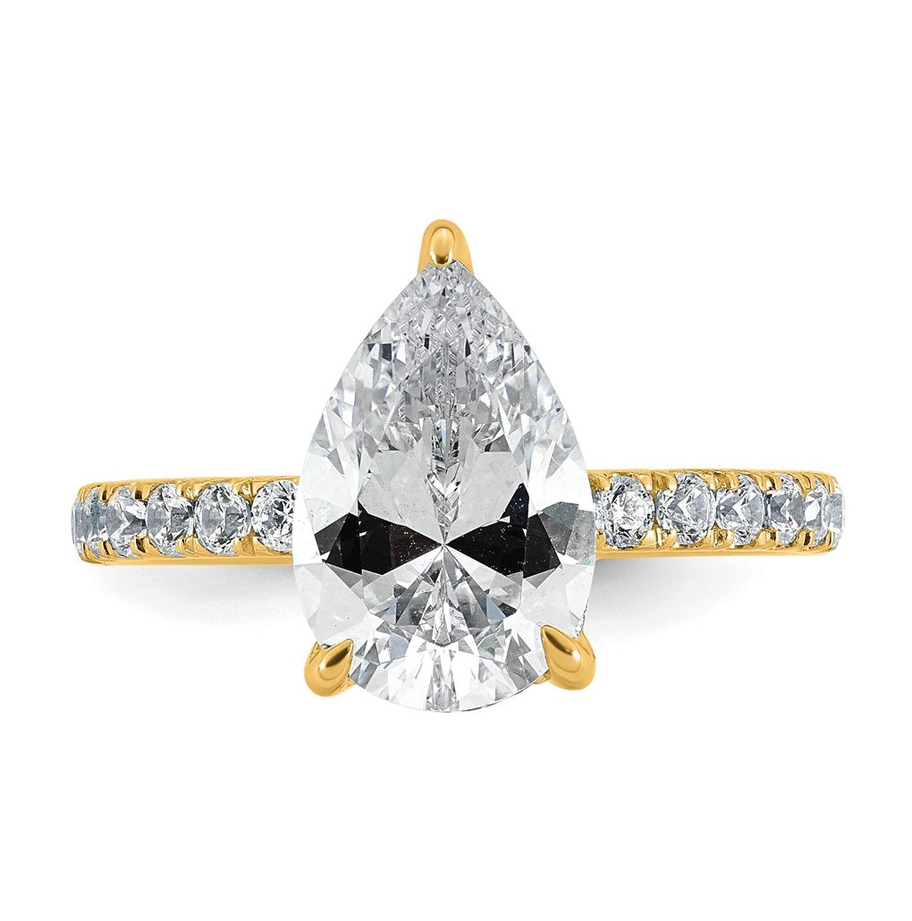 14K Yellow Or White Gold Certified Lab Grown Diamond VS+ F+ Pear Complete Solitaire with Flair Engagement Ring