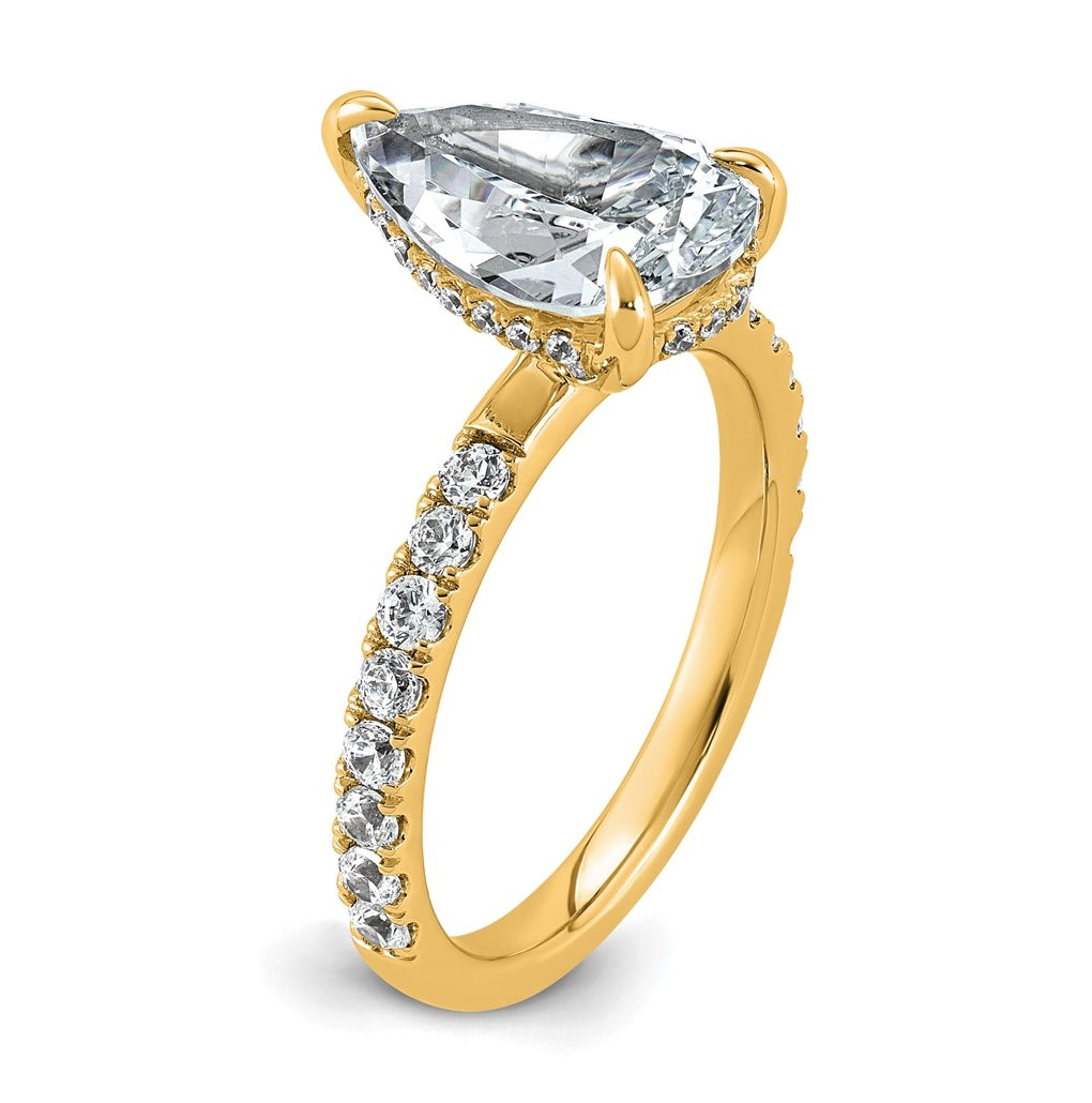 14K Yellow Or White Gold Certified Lab Grown Diamond VS+ F+ Pear Complete Solitaire with Flair Engagement Ring