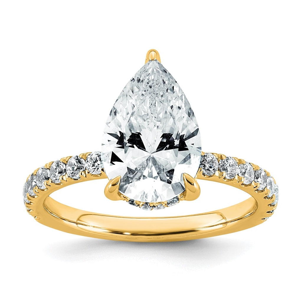 14K Yellow Or White Gold Certified Lab Grown Diamond VS/SI+ G+ Pear Complete Solitaire with Flair Engagement Ring