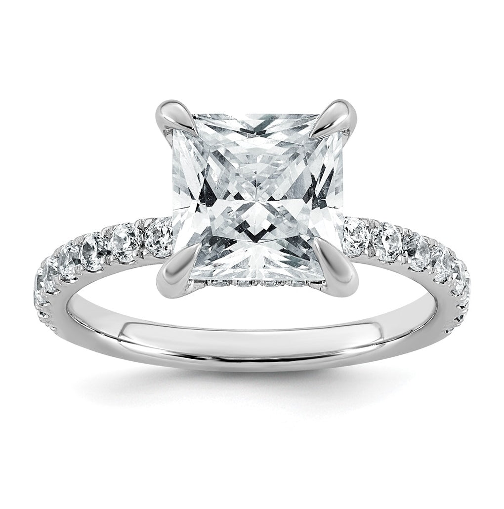 14K Yellow Or White Gold Certified Lab Grown Diamond VS/SI+ G+ Princess Complete Solitaire with Flair Engagement Ring