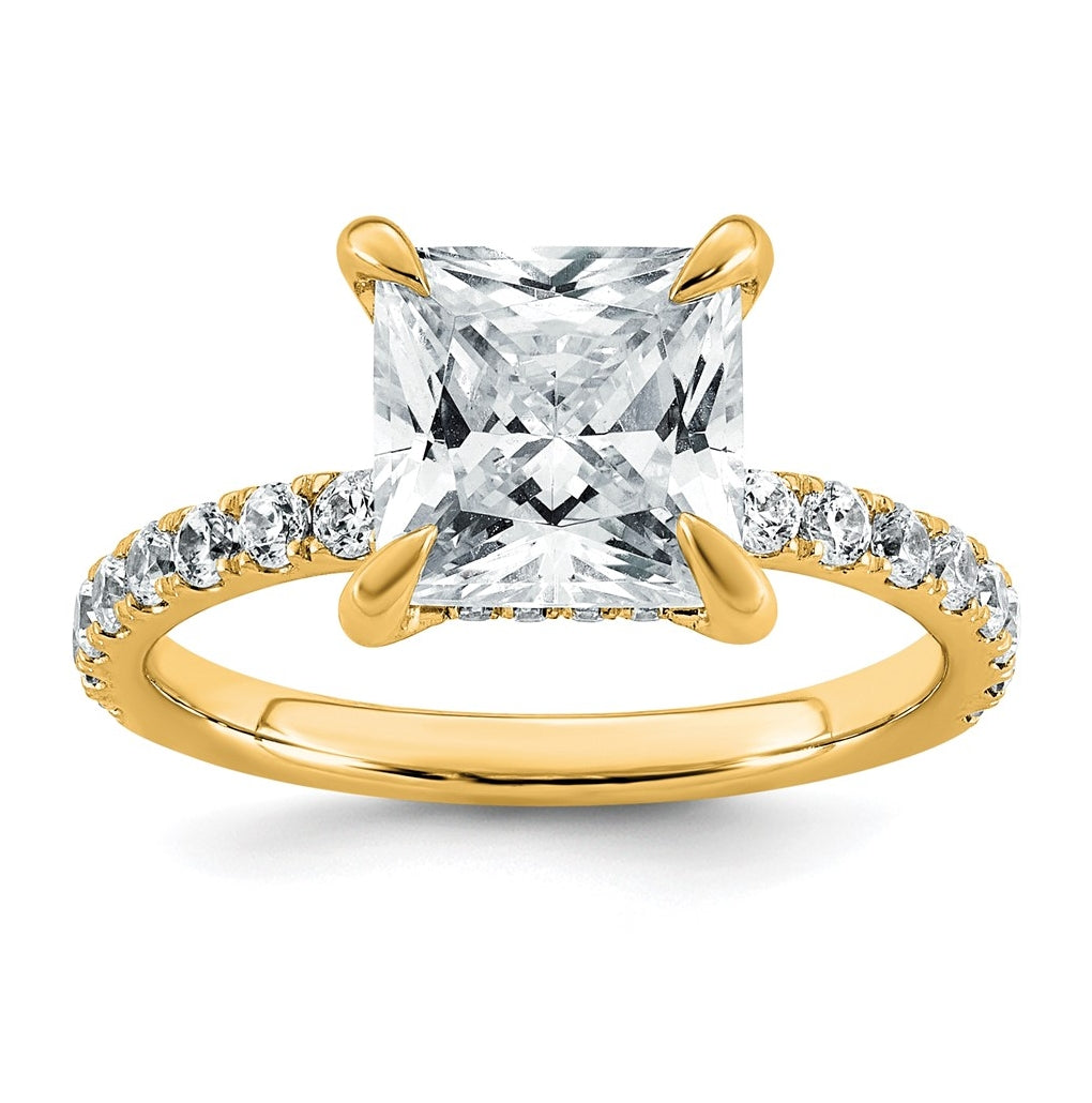 14K Yellow Or White Gold Certified Lab Grown Diamond VS+ F+ Princess Complete Solitaire with Flair Engagement Ring