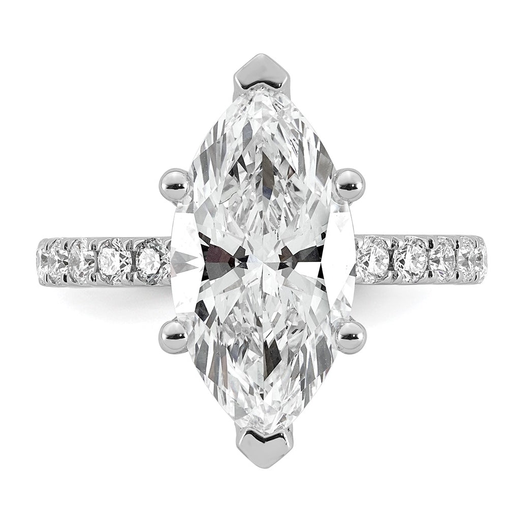 14K Yellow Or White Gold Certified Lab Grown Diamond VS/SI+ G+ Marquise Complete Solitaire with Flair Engagement Ring