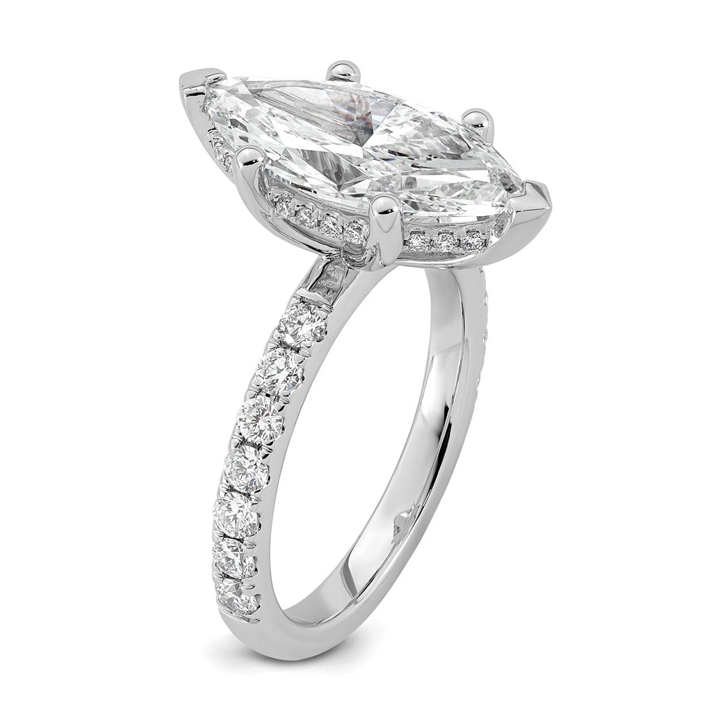 14K Yellow Or White Gold Certified Lab Grown Diamond VS+ F+ Marquise Complete Solitaire with Flair Engagement Ring
