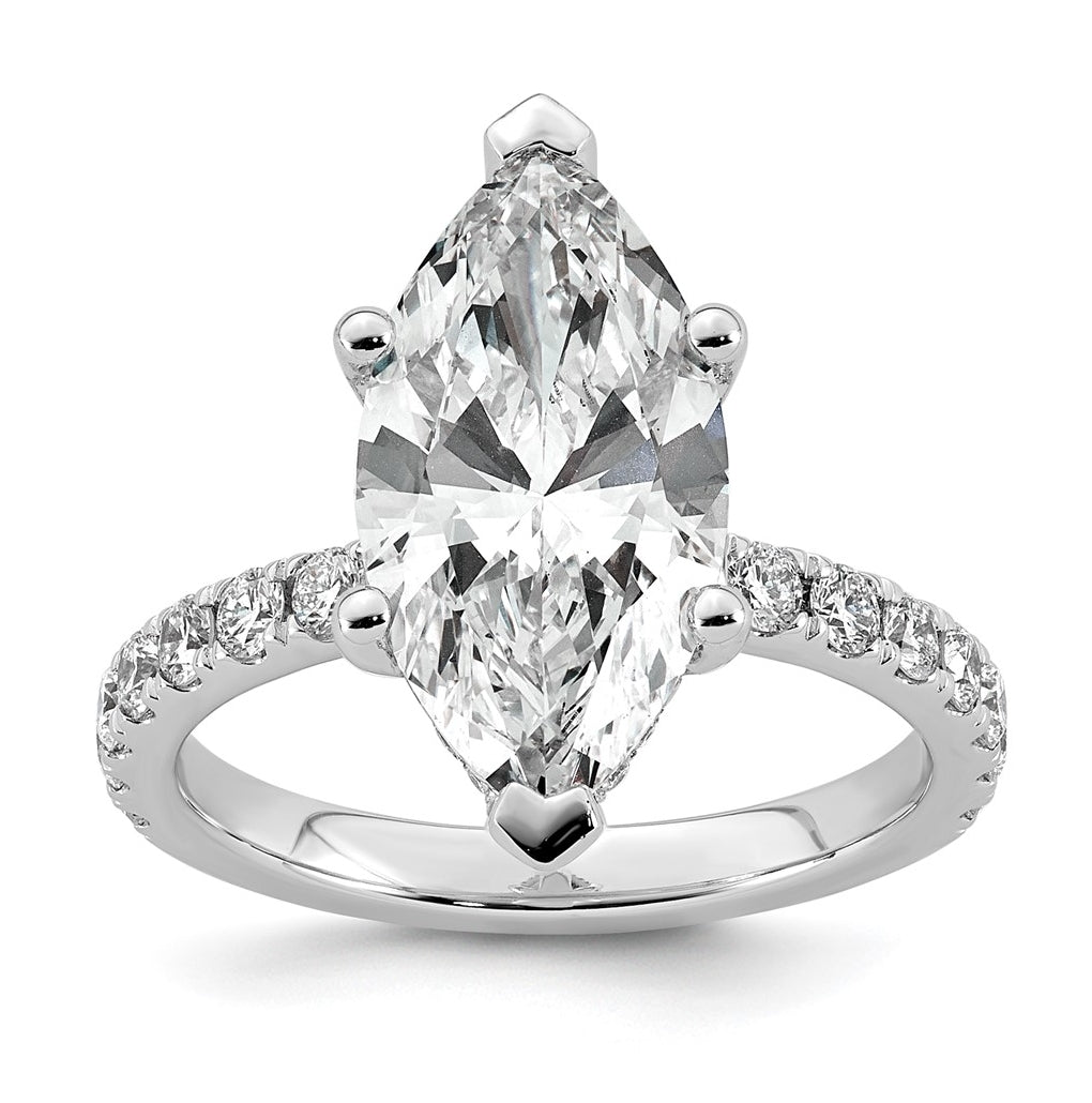 14K Yellow Or White Gold Certified Lab Grown Diamond VS+ F+ Marquise Complete Solitaire with Flair Engagement Ring